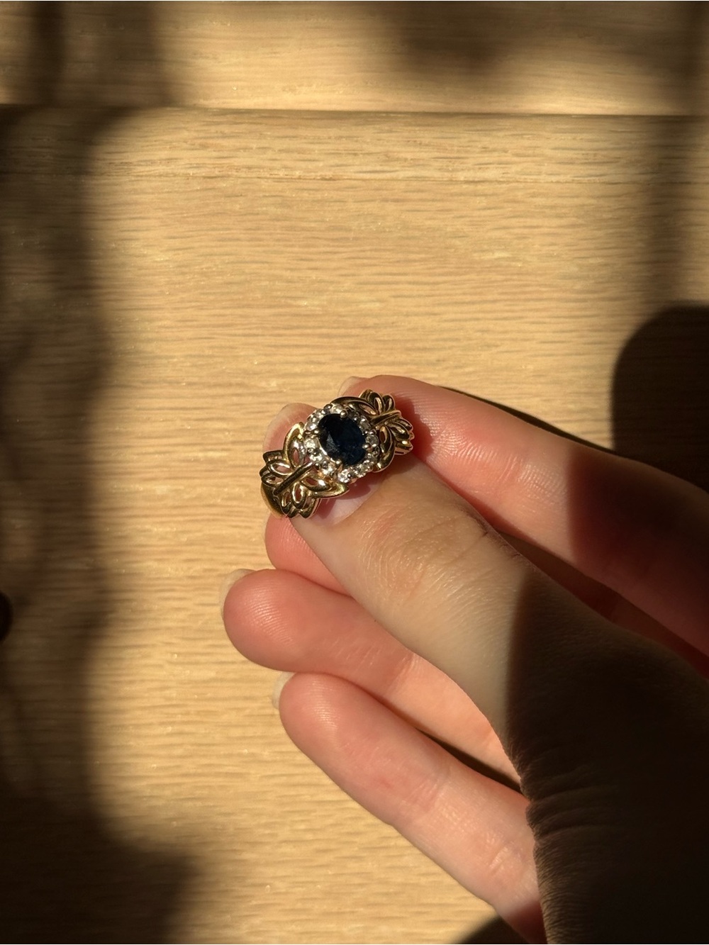 Vintage 14k Solid Gold Midnight Sapphire & Diamond Halo Ring
